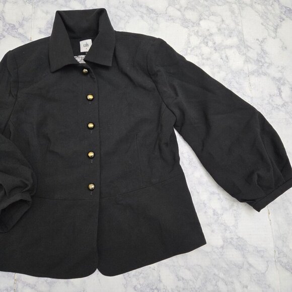 Cabi Abbott Blazer Womens Size 8 Black Button-Up jacket 3/4 Balloon Sleeve - Picture 3 of 11